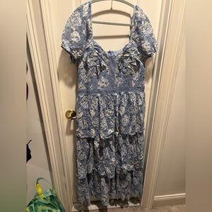 Floral Blue Lace Women's Dress Summer Wedding Guest